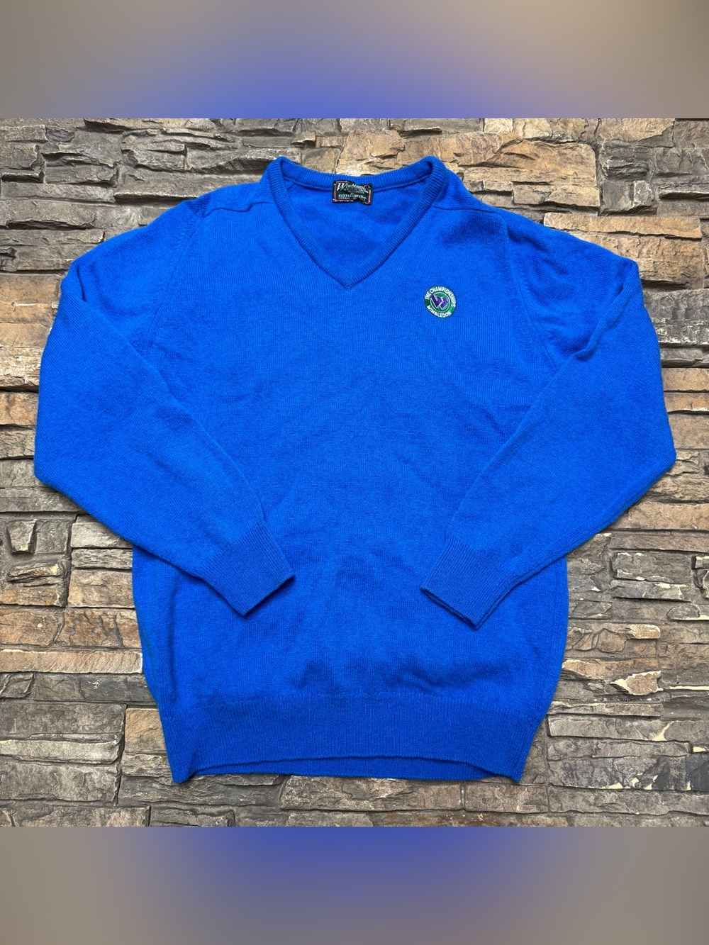 VTG Wimbledon Mens Mediu Sweater Kent & Curwin Blue Pullover 100% Pure New Wool